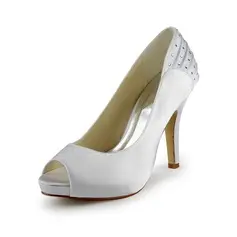 Satin Stöckel Absatz Peep Toe Plateauschuh Absatzschuhe Brautschuhe mit Strass Geraffte (047024526)