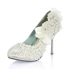 Leatherette Stiletto Heel Closed Toe Pumps Wedding Shoes With Beading Imitation Pearl Rhinestone (047020110)