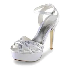 Satin Stiletto Heel Peep Toe Platform Sandals Wedding Shoes With Rhinestone (047011886)