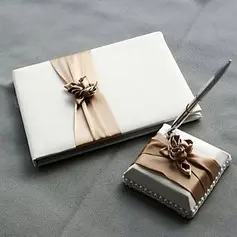 Satin Blush Ivory Wedding Guest Book and Pen Set(101018145)