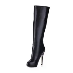 Leatherette Stiletto Heel Platform Boots Knee High Boots (088013828)