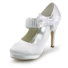 Satin Stiletto Heel Closed Toe Platform Pumps Wedding Shoes With Bowknot (047011862)