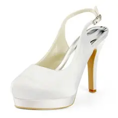 Satin Stiletto Heel Platform Slingbacks Pumps Wedding Shoes With Buckle (047011884)