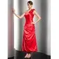 Um ombro Na altura do tornozelo Charmeuse Vestido de festa com Pregueado (017014552) Um ombro Na altura do tornozelo Charmeuse Vestido de festa com Pregueado (017014552)