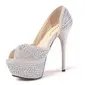 Sparkling Glitter Fabric Stiletto Heel Peep Toe Platform Pumps With Rhinestone (085016518)