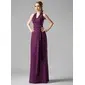 Sheath V-neck Floor-Length Chiffon Bridesmaid Dress With Ruffle (007004172)