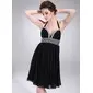 Empire Halter Knee-Length Chiffon Homecoming Dress With Ruffle Beading (022009840)