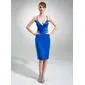 Sheath V-neck Knee-Length Satin Cocktail Dress (016022558)