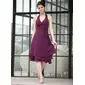 A-Line/Princess Halter Knee-Length Chiffon Bridesmaid Dress With Ruffle (016026252) A-Line/Princess Halter Knee-Length Chiffon Bridesmaid Dress With Ruffle (016026252)