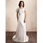 A-Line/Princess Cowl Neck Sweep Train Charmeuse Lace Wedding Dress With Ruffle (002012560)