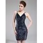 Sheath V-neck Short/Mini Sequined Cocktail Dress (016008228) Sheath V-neck Short/Mini Sequined Cocktail Dress (016008228)