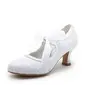 Satin Spool Heel Closed Toe Pumps Wedding Shoes With Ribbon Tie (047004932)