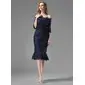 Sheath Off-the-Shoulder Tea-Length Chiffon Lace Mother of the Bride Dress With Ruffle (008004176)
