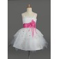 Império Decote recortado Curto/ Mini Tule Charmeuse Vestido de daminha com Pregueado faixa fecho de correr Lantejoulas (010014602)