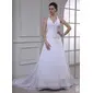 A-Line/Princess Halter Court Train Chiffon Wedding Dress With Embroidery Beadwork Sequins (002000549) A-Line/Princess Halter Court Train Chiffon Wedding Dress With Embroidery Beadwork Sequins (002000549)