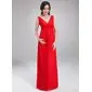 Empire V-neck Floor-Length Chiffon Maternity Bridesmaid Dress With Ruffle (045004386)