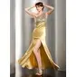 Tubo Um ombro Vestidos longo Charmeuse Vestido de baile com Pregueado Bordado (018014505) Tubo Um ombro Vestidos longo Charmeuse Vestido de baile com Pregueado Bordado (018014505)