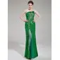 Sheath Scalloped Neck Floor-Length Tulle Sequined Prom Dress With Beading (018019687) Sheath Scalloped Neck Floor-Length Tulle Sequined Prom Dress With Beading (018019687)