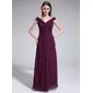 Império Sem o ombro Vestidos longo Chiffon Vestido de madrinha com Pregueado (007025351)