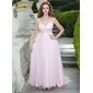 A-Line/Princess Sweetheart Court Train Tulle Prom Dress With Lace Beading (018024671)