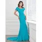 Sheath Square Neckline Court Train Chiffon Mother of the Bride Dress With Ruffle Beading (008005308)