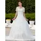 Ball-Gown Off-the-Shoulder Chapel Train Organza Wedding Dress With Ruffle Lace Beadwork (002011562)