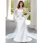 Mermaid Sweetheart Watteau Train Satin Tulle Wedding Dress With Lace Beadwork (002004482)