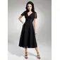 A-Line/Princess V-neck Tea-Length Chiffon Charmeuse Mother of the Bride Dress With Ruffle Beading (008014919)