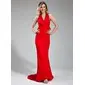 Mermaid Halter Sweep Train Chiffon Bridesmaid Dress With Ruffle (007019654)