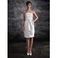 Sheath Strapless Knee-Length Satin Bridesmaid Dress With Ruffle Beading (007016869)