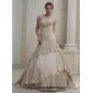 Ball-Gown Strapless Court Train Satin Lace Wedding Dress With Ruffle Crystal Brooch Sequins (002011382)