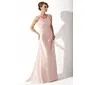 Sheath Scoop Neck Sweep Train Charmeuse Lace Mother of the Bride Dress With Ruffle (008005616)