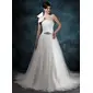 Ball-Gown One-Shoulder Court Train Satin Tulle Wedding Dress With Ruffle Beadwork (002011944) Ball-Gown One-Shoulder Court Train Satin Tulle Wedding Dress With Ruffle Beadwork (002011944)