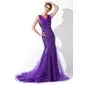 Mermaid Cowl Neck Court Train Tulle Charmeuse Mother of the Bride Dress With Beading (008006078)