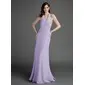 Sheath Halter Floor-Length Chiffon Bridesmaid Dress With Ruffle Beading (007001103)