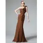 Mermaid One-Shoulder Floor-Length Chiffon Bridesmaid Dress With Ruffle Flower(s) (007004568)