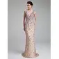 Sheath V-neck Sweep Train Chiffon Prom Dress With Beading (018019097) Sheath V-neck Sweep Train Chiffon Prom Dress With Beading (018019097)