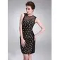 Sheath Scoop Neck Knee-Length Satin Tulle Cocktail Dress With Beading Sequins (016008257) Sheath Scoop Neck Knee-Length Satin Tulle Cocktail Dress With Beading Sequins (016008257)