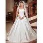 A-Line/Princess Scalloped Neck Chapel Train Satin Wedding Dress With Ruffle (002012697) A-Line/Princess Scalloped Neck Chapel Train Satin Wedding Dress With Ruffle (002012697)