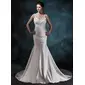 Mermaid Sweetheart Chapel Train Satin Wedding Dress With Ruffle (002001189)