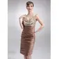 Sheath Cowl Neck Knee-Length Charmeuse Sequined Mother of the Bride Dress With Ruffle (008006430)