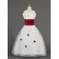 A-Line/Princess Scalloped Neck Floor-Length Organza Charmeuse Flower Girl Dress With Ruffle Sash Flower(s) (010014631)