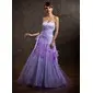A-Line/Princess Sweetheart Floor-Length Tulle Prom Dress With Ruffle Feather Appliques (018005064)