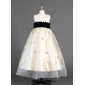 Empire Scoop Neck Ankle-Length Organza Charmeuse Flower Girl Dress With Sash Flower(s) (010014654)