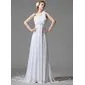 Empire One-Shoulder Court Train Chiffon Wedding Dress With Ruffle Flower(s) (002000441)