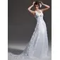 A-Line/Princess Square Neckline Court Train Satin Lace Wedding Dress With Beadwork (002001257)