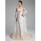 Empire Sweetheart Chapel Train Satin Tulle Wedding Dress With Lace Crystal Brooch (002011662)