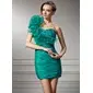 Sheath One-Shoulder Short/Mini Organza Charmeuse Homecoming Dress With Ruffle Beading (022008939)