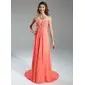Empire Sweetheart Watteau Train Chiffon Prom Dress With Ruffle Beading (018015322)