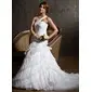 Mermaid One-Shoulder Court Train Organza Satin Wedding Dress With Ruffle (002011681) Mermaid One-Shoulder Court Train Organza Satin Wedding Dress With Ruffle (002011681)